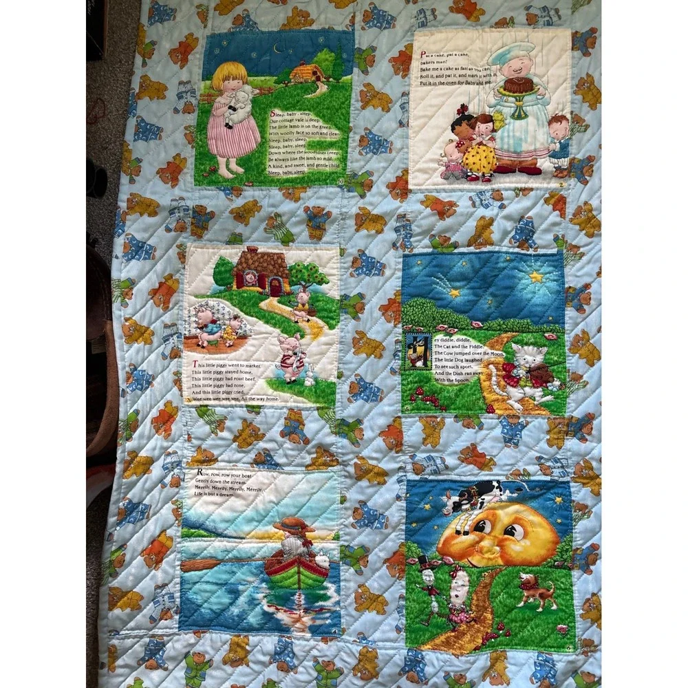Vtg Mary Engelbreit Child's Quilt Cottage Core Handmade Machine Quilted 38.5 X48